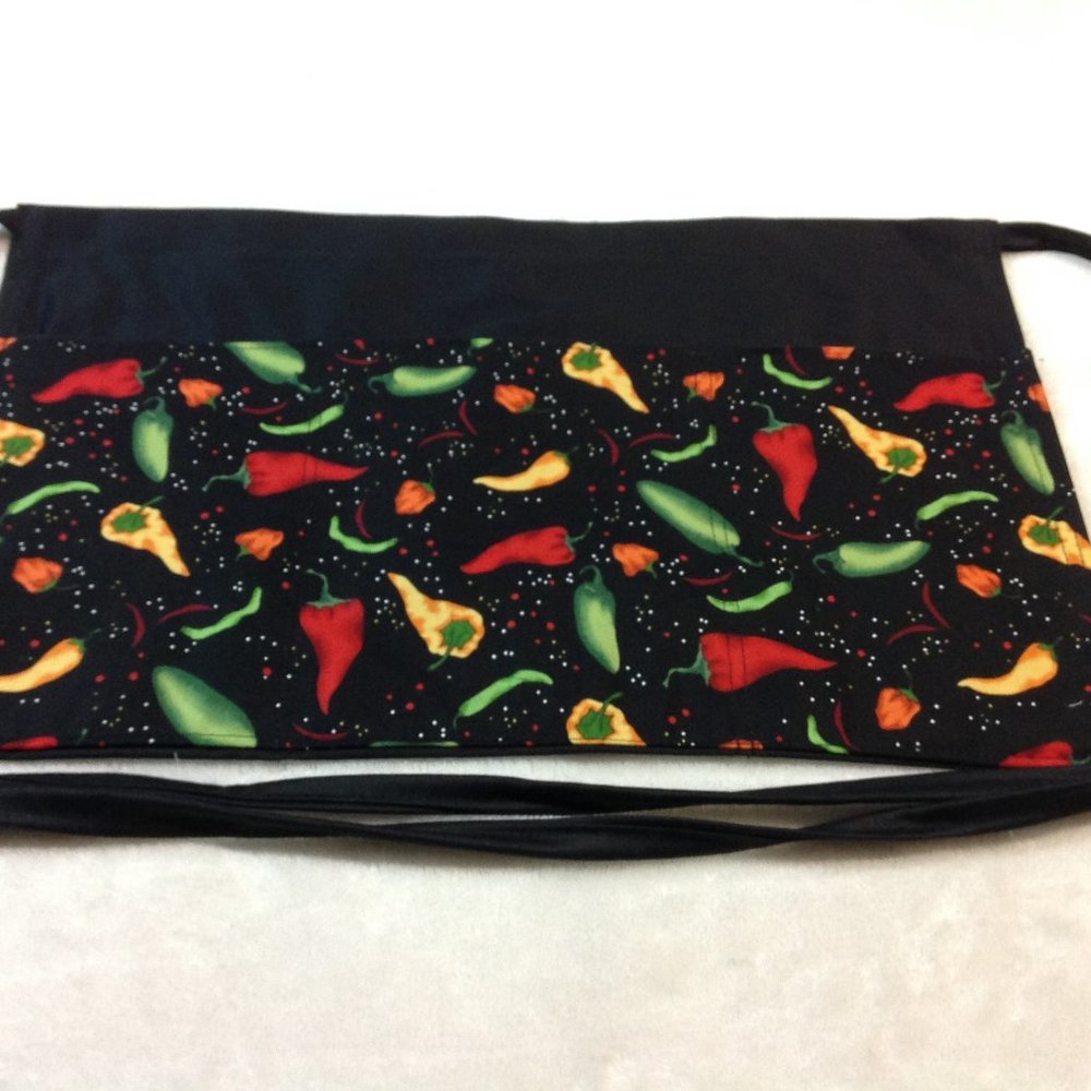 Tri Color Chili Pepper Waitress Server Half Apron 20" x 13" with 8.5" Pockets